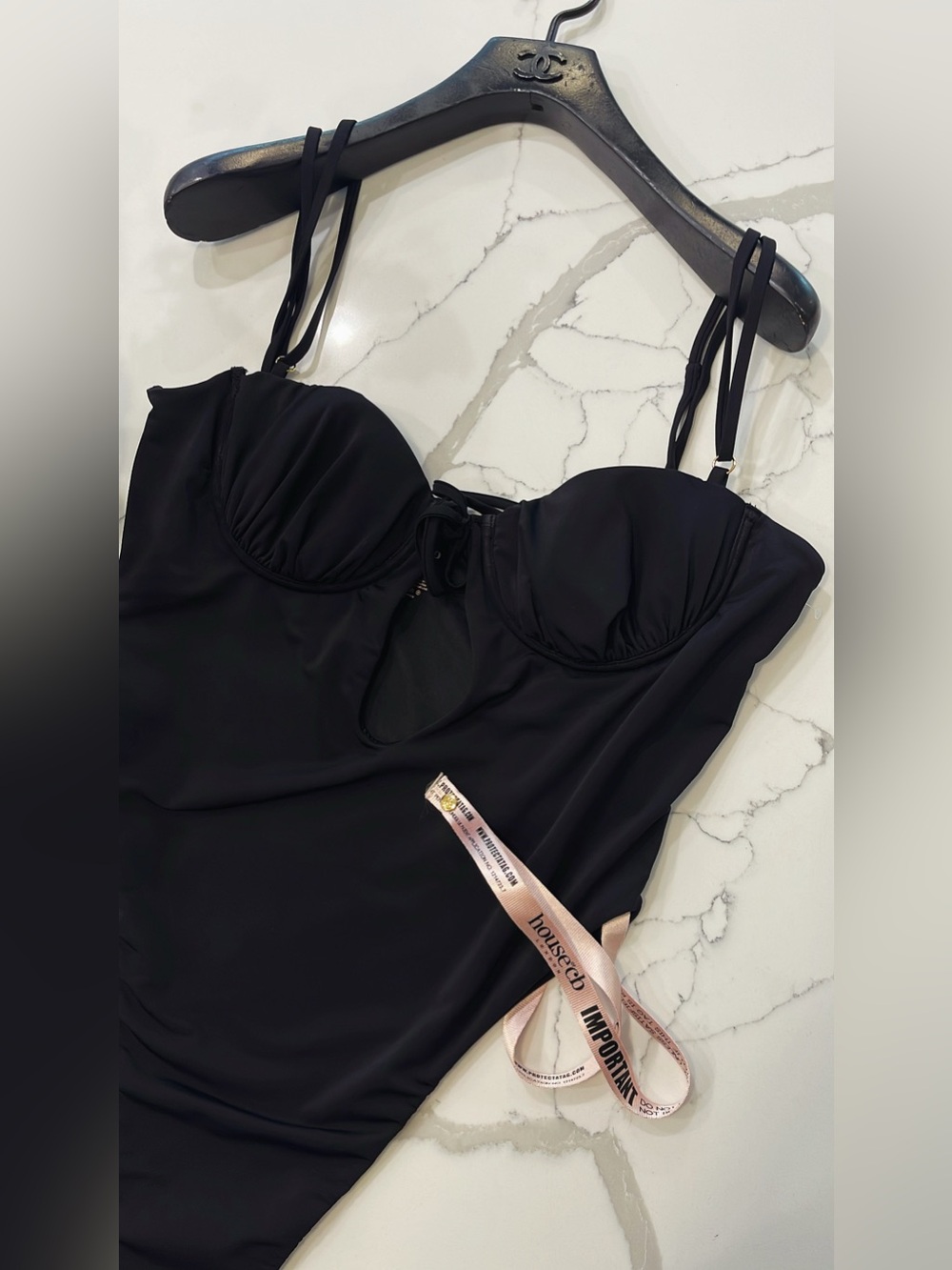 NEW House of CB CANNES Black Cutout One-piece Thong Swimsuit Size L+ - Picture 5 of 16